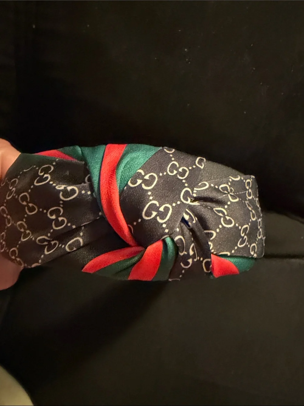 Designer-Inspired Black Headband with Red & Green Stripe